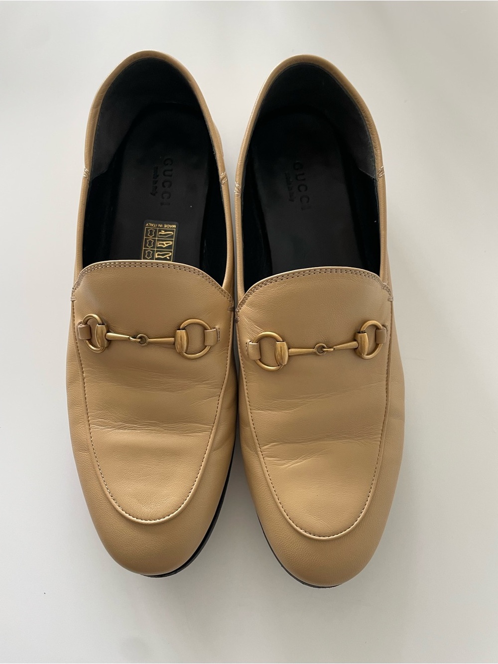 Gucci Brixton Horsebit Leather Loafers Wheat Beige 38.5